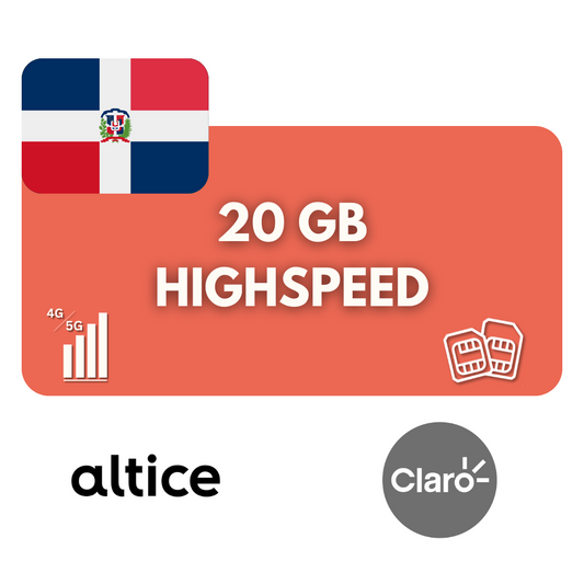 20 gigabyte datavolume Dom Republik (30 dagen)